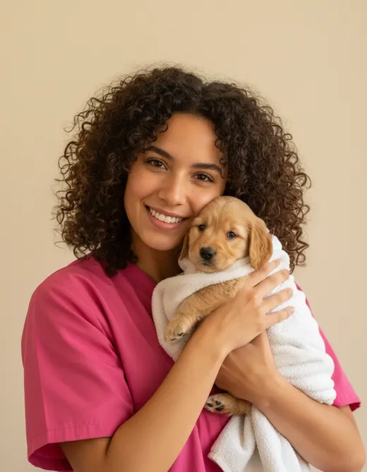 Marisol, cachorros y primer baño